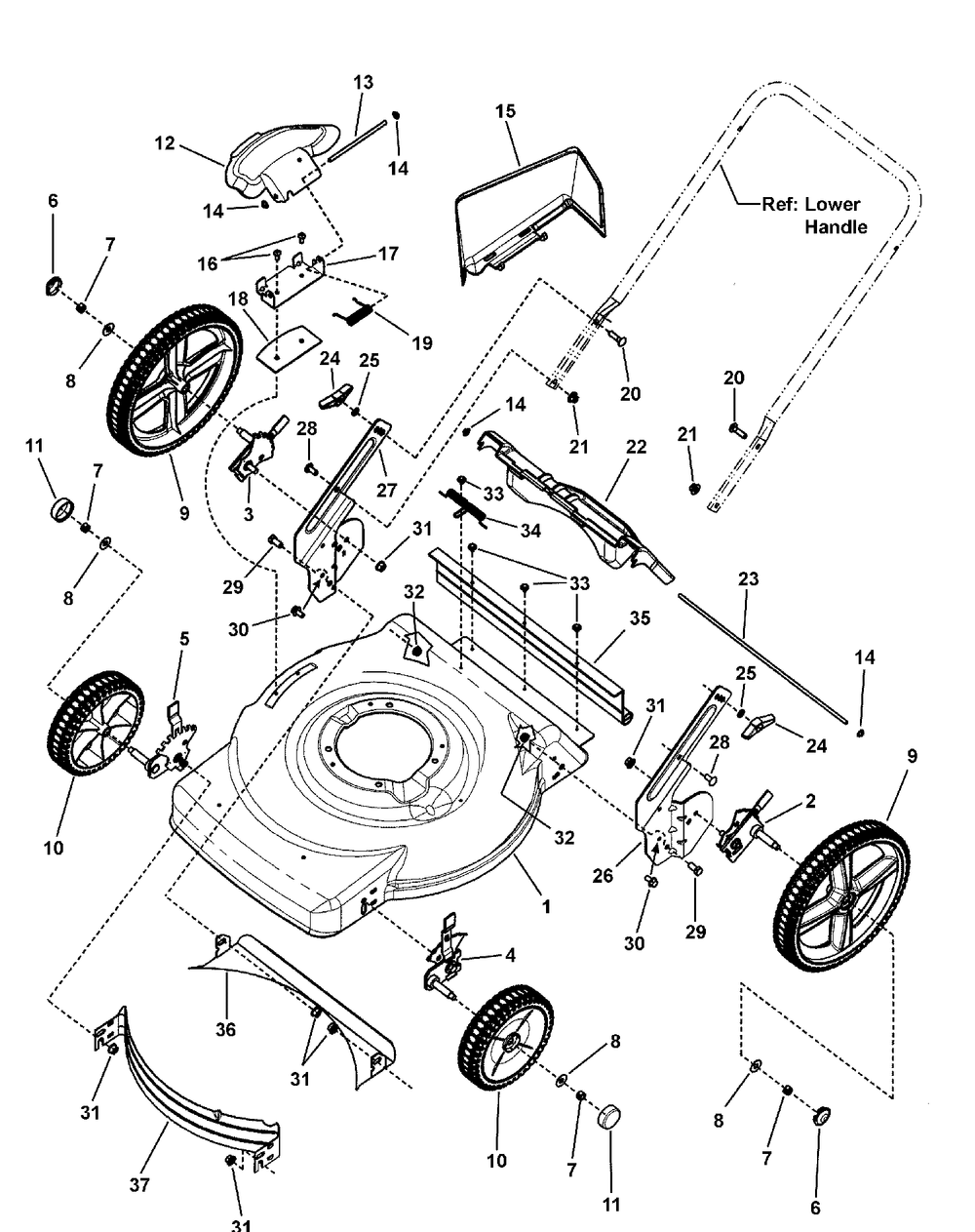 Deck Assembly (Push, Hi-Wheel) Diagram and Parts List for 7800454-M2265HW 2010 Briggs and Stratton Lawn Mower